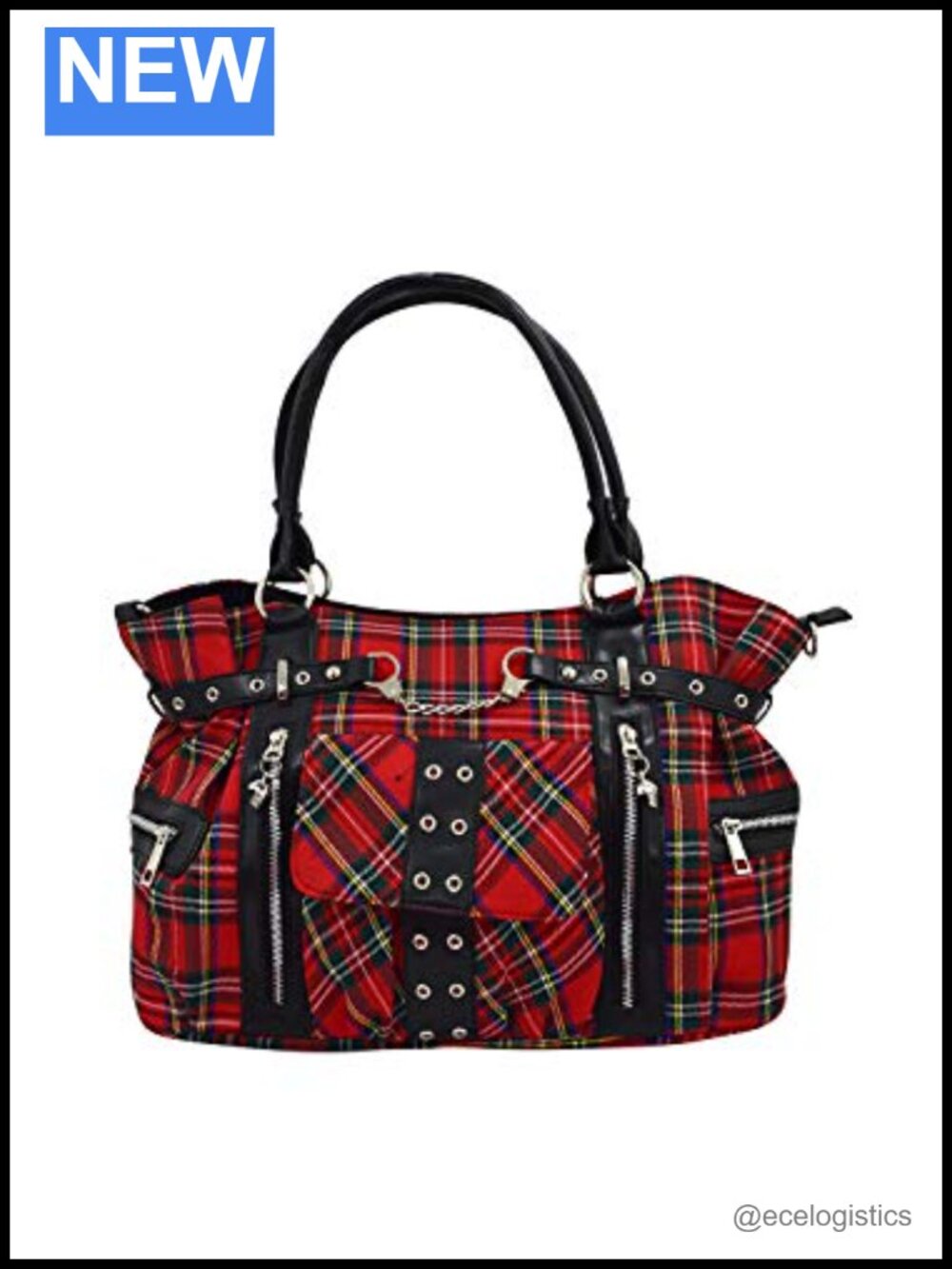 Large Punk Rock Tote Bag Handcuff Skull Charm Adjustable Strap Canvas